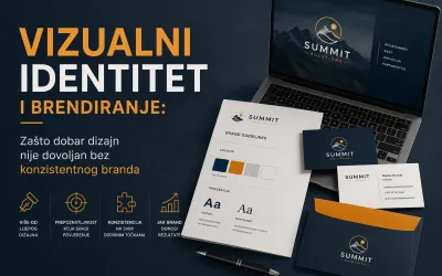 Moodboard vizualnog identiteta s logotipom, paletom boja i tipografijom na tamnoj pozadini sa zlatnim akcentima